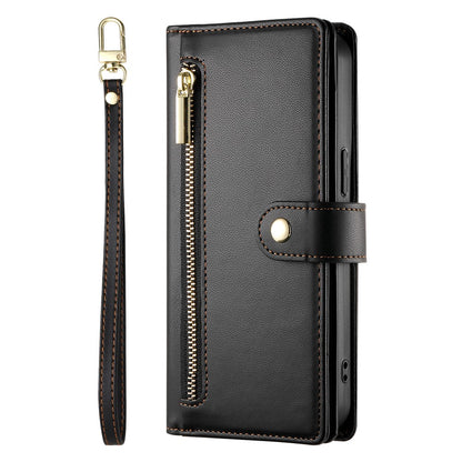 For Samsung Galaxy S26+ Case Zipper Pocket Wallet Leather Phone Cover with Straps