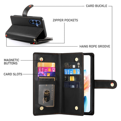 For Samsung Galaxy S26+ Case Zipper Pocket Wallet Leather Phone Cover with Straps