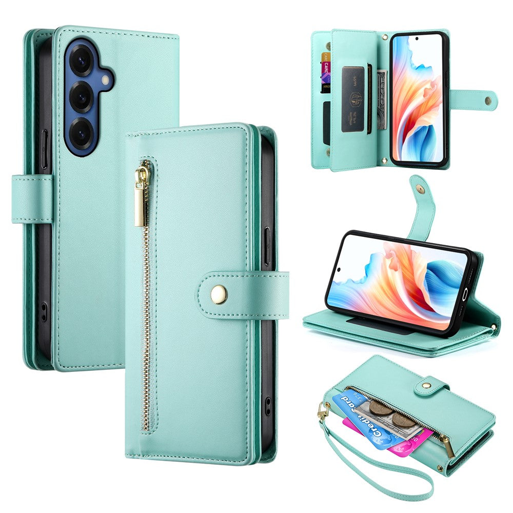 For Samsung Galaxy S26+ Case Zipper Pocket Wallet Leather Phone Cover with Straps