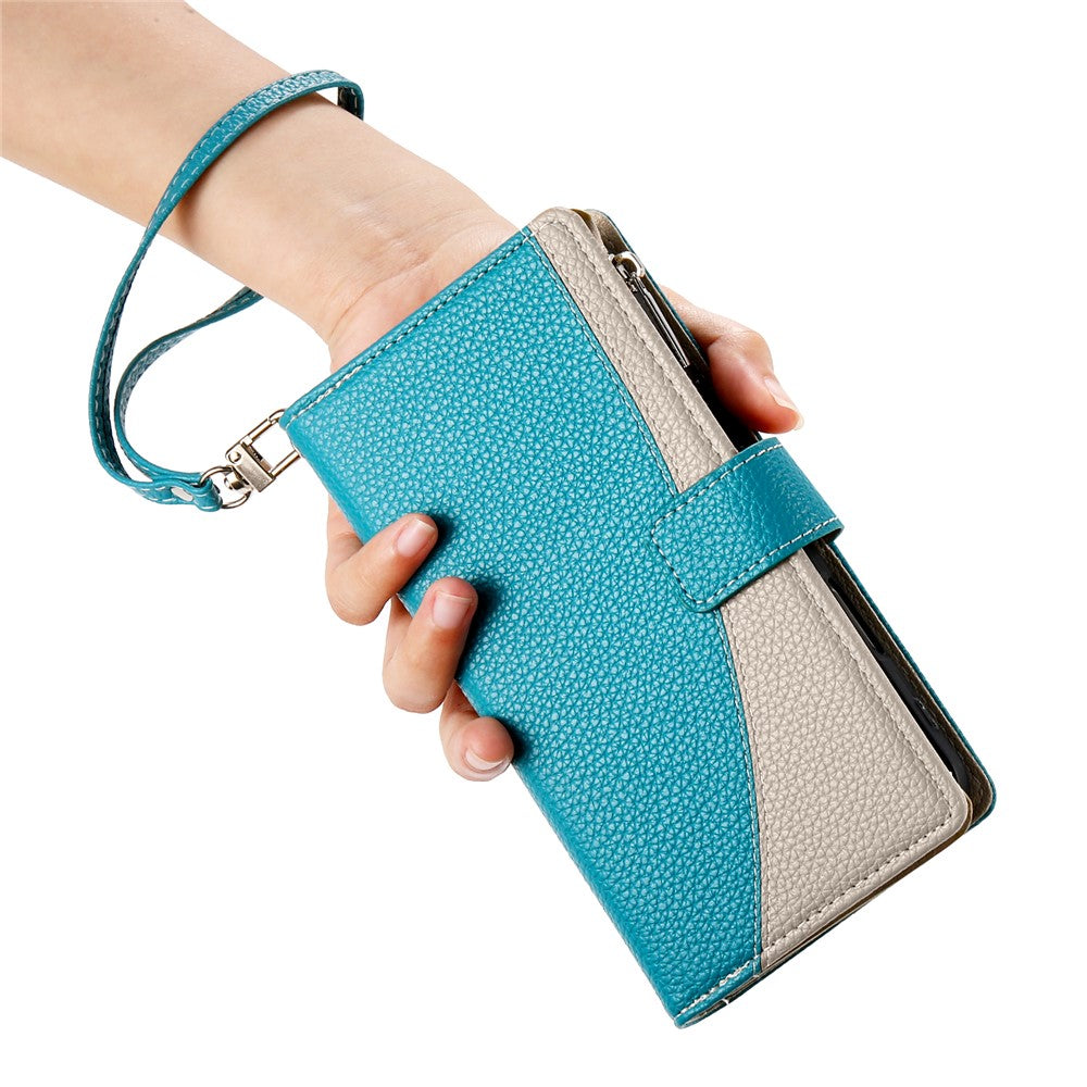 For Samsung Galaxy S26+ Case Zipper Wallet Color Splicing Leather Flip Phone Cover with Straps