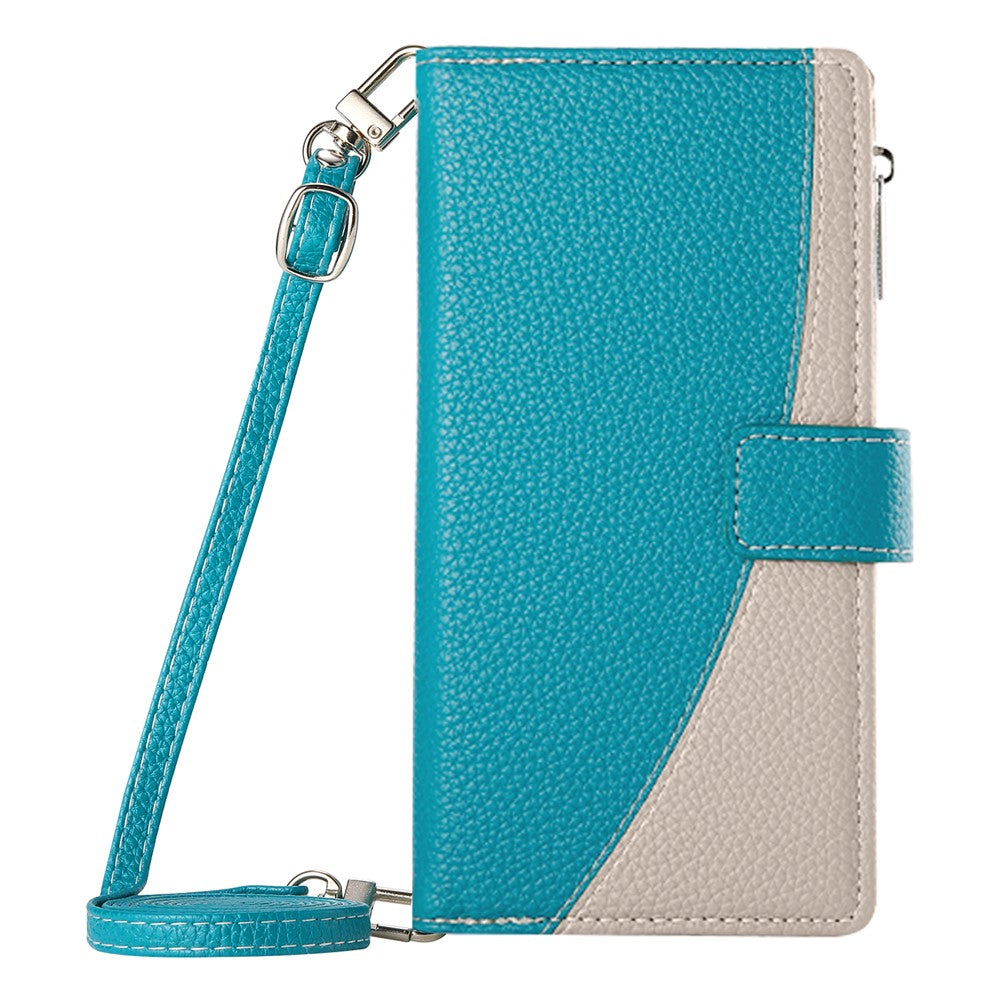 For Samsung Galaxy S26+ Case Zipper Wallet Color Splicing Leather Flip Phone Cover with Straps