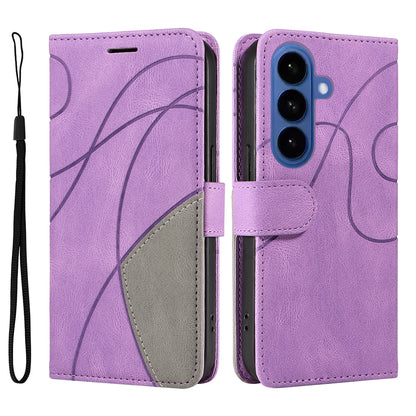 For Samsung Galaxy S26+ Leather Phone Case Stand Wallet with Bi-colour Splicing Design
