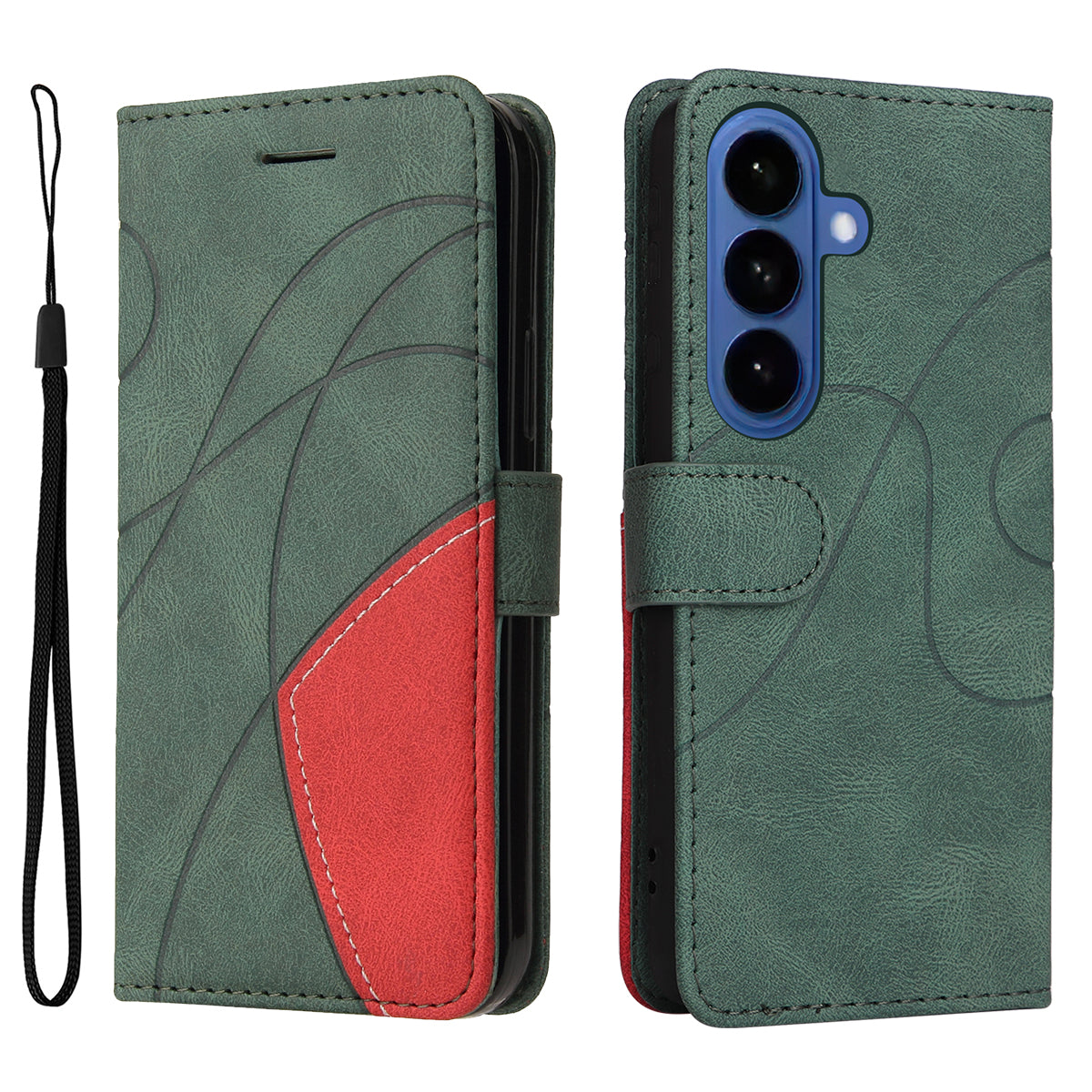 For Samsung Galaxy S26+ Leather Phone Case Stand Wallet with Bi-colour Splicing Design