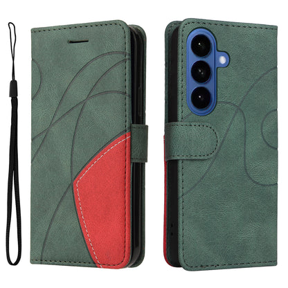 For Samsung Galaxy S26+ Leather Phone Case Stand Wallet with Bi-colour Splicing Design