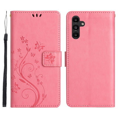 For Samsung Galaxy S26+ Leather Wallet Case Butterfly Flower Imprinted Phone Cover with Strap