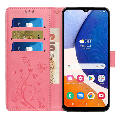 For Samsung Galaxy S26+ Leather Wallet Case Butterfly Flower Imprinted Phone Cover with Strap