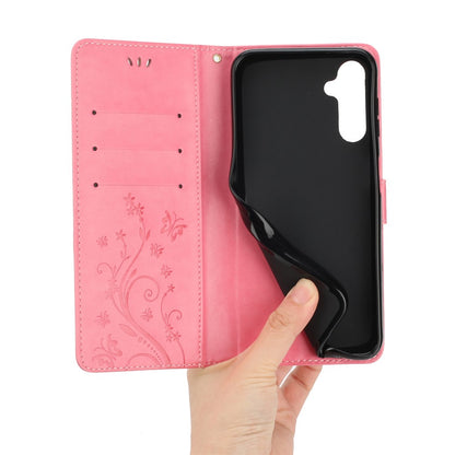 For Samsung Galaxy S26+ Leather Wallet Case Butterfly Flower Imprinted Phone Cover with Strap