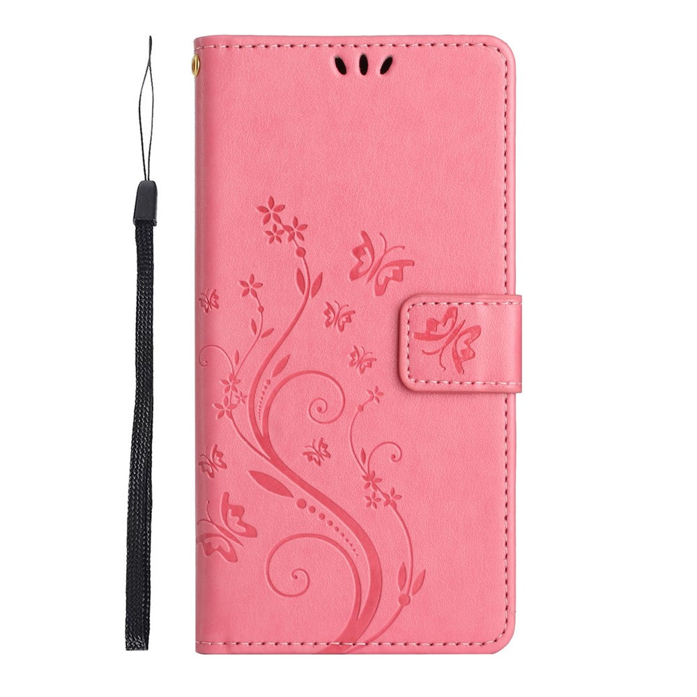 For Samsung Galaxy S26+ Leather Wallet Case Butterfly Flower Imprinted Phone Cover with Strap
