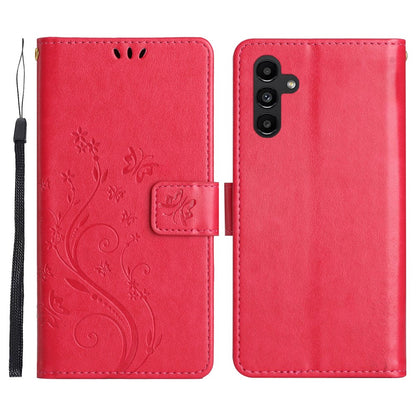 For Samsung Galaxy S26+ Leather Wallet Case Butterfly Flower Imprinted Phone Cover with Strap