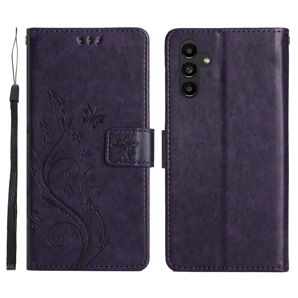 For Samsung Galaxy S26+ Leather Wallet Case Butterfly Flower Imprinted Phone Cover with Strap
