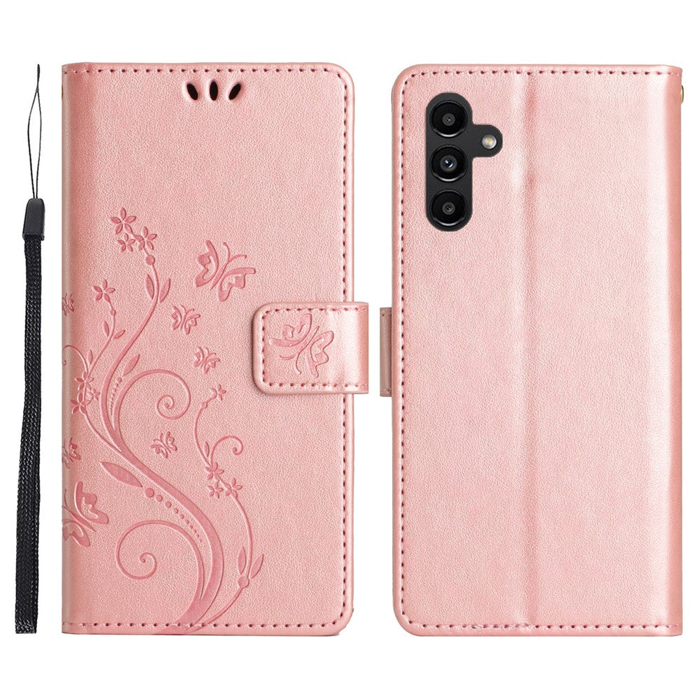 For Samsung Galaxy S26+ Leather Wallet Case Butterfly Flower Imprinted Phone Cover with Strap