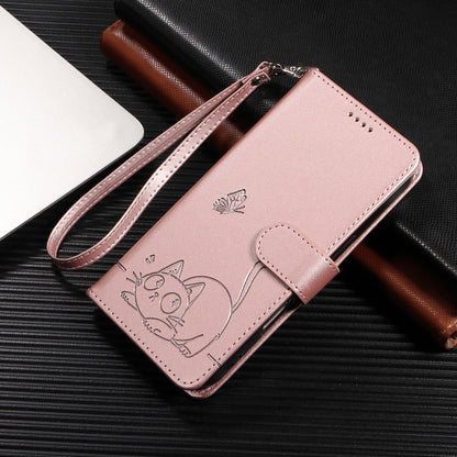 For Samsung Galaxy S26+ Case Cat Pattern Imprint Leather Phone Cover with Wrist Strap