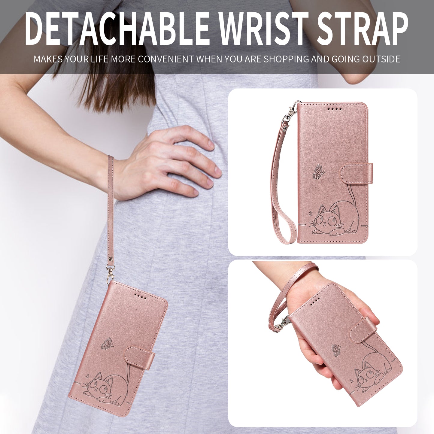For Samsung Galaxy S26+ Case Cat Pattern Imprint Leather Phone Cover with Wrist Strap