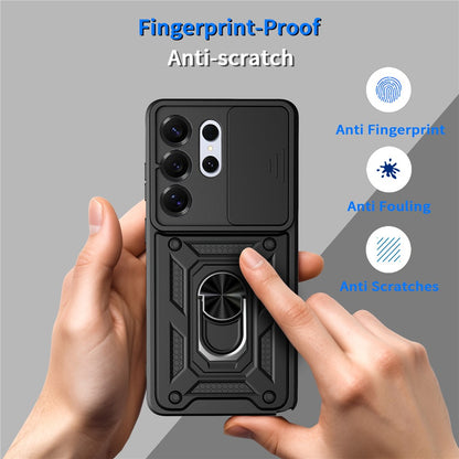 For Samsung Galaxy S26 Ultra Case with Slide Camera Lid PC + TPU Kickstand Phone Cover