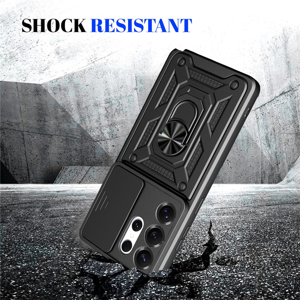 For Samsung Galaxy S26 Ultra Case with Slide Camera Lid PC + TPU Kickstand Phone Cover