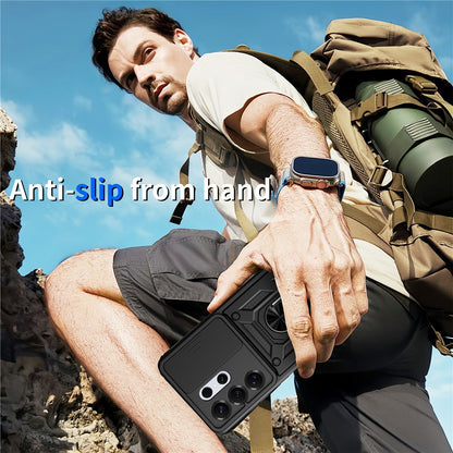 For Samsung Galaxy S26 Ultra Case with Slide Camera Lid PC + TPU Kickstand Phone Cover