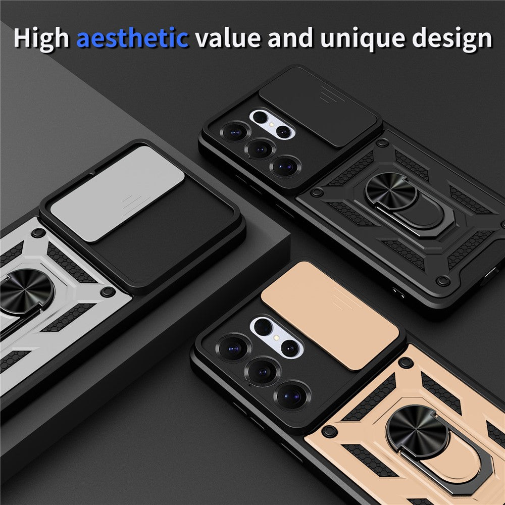 For Samsung Galaxy S26 Ultra Case with Slide Camera Lid PC + TPU Kickstand Phone Cover