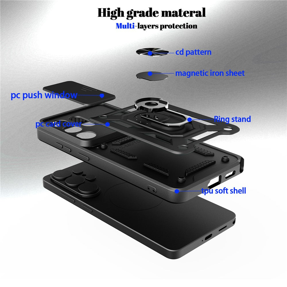 For Samsung Galaxy S26 Ultra Case with Slide Camera Lid PC + TPU Kickstand Phone Cover