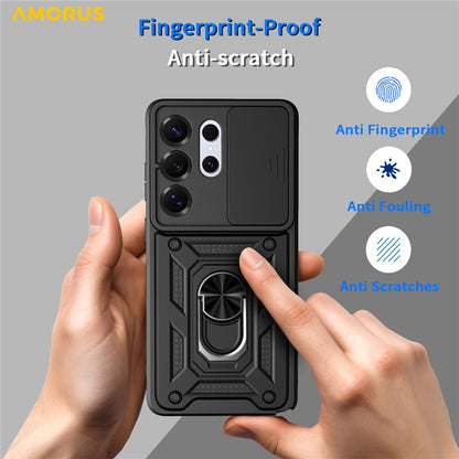 AMORUS For Samsung Galaxy S26 Ultra Case Kickstand PC + TPU Phone Cover with Camera Lens Slider