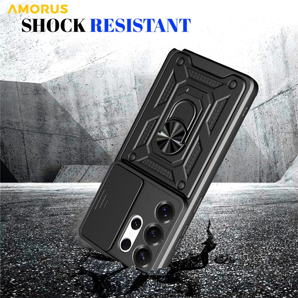AMORUS For Samsung Galaxy S26 Ultra Case Kickstand PC + TPU Phone Cover with Camera Lens Slider