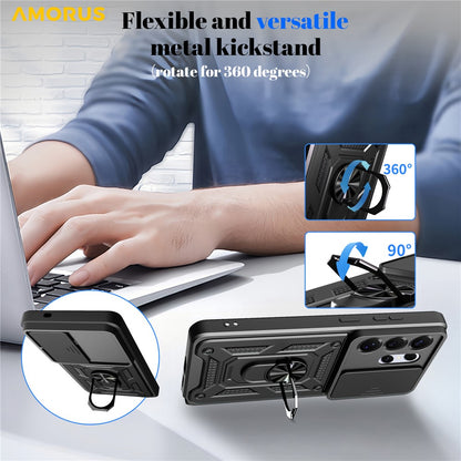 AMORUS For Samsung Galaxy S26 Ultra Case Kickstand PC + TPU Phone Cover with Camera Lens Slider