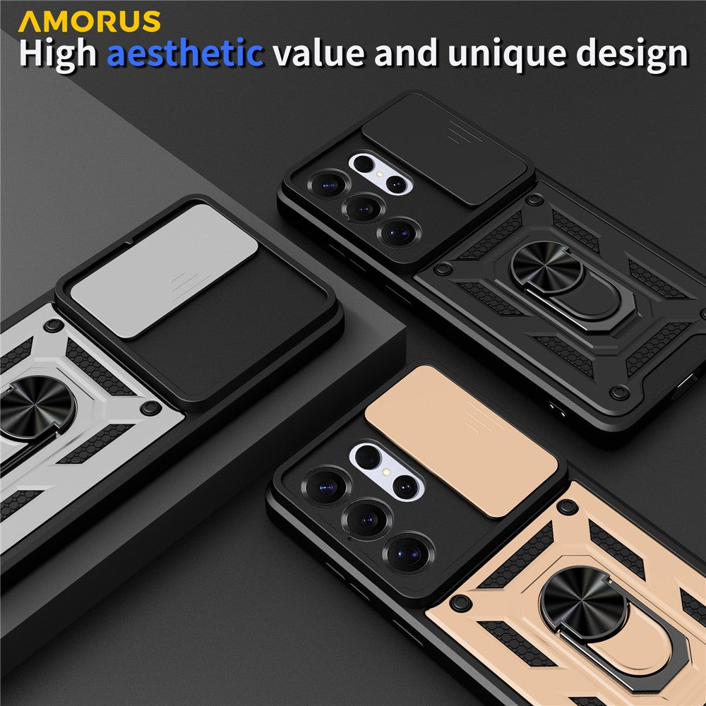 AMORUS For Samsung Galaxy S26 Ultra Case Kickstand PC + TPU Phone Cover with Camera Lens Slider