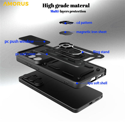 AMORUS For Samsung Galaxy S26 Ultra Case Kickstand PC + TPU Phone Cover with Camera Lens Slider