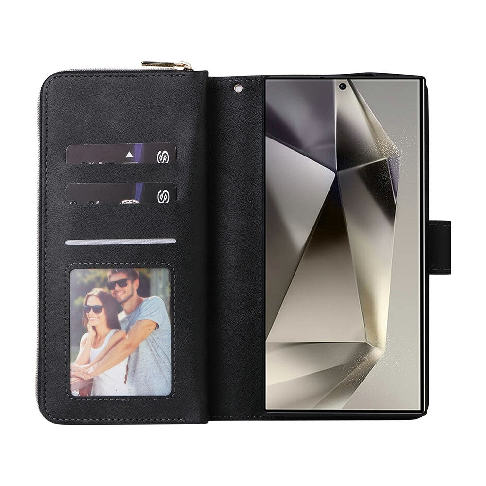 For Samsung Galaxy S26 Ultra Case Zipper Pocket 9 Card Slots PU Leather Phone Cover with Hand Strap