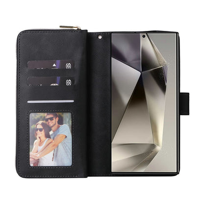 For Samsung Galaxy S26 Ultra Case Zipper Pocket 9 Card Slots PU Leather Phone Cover with Hand Strap