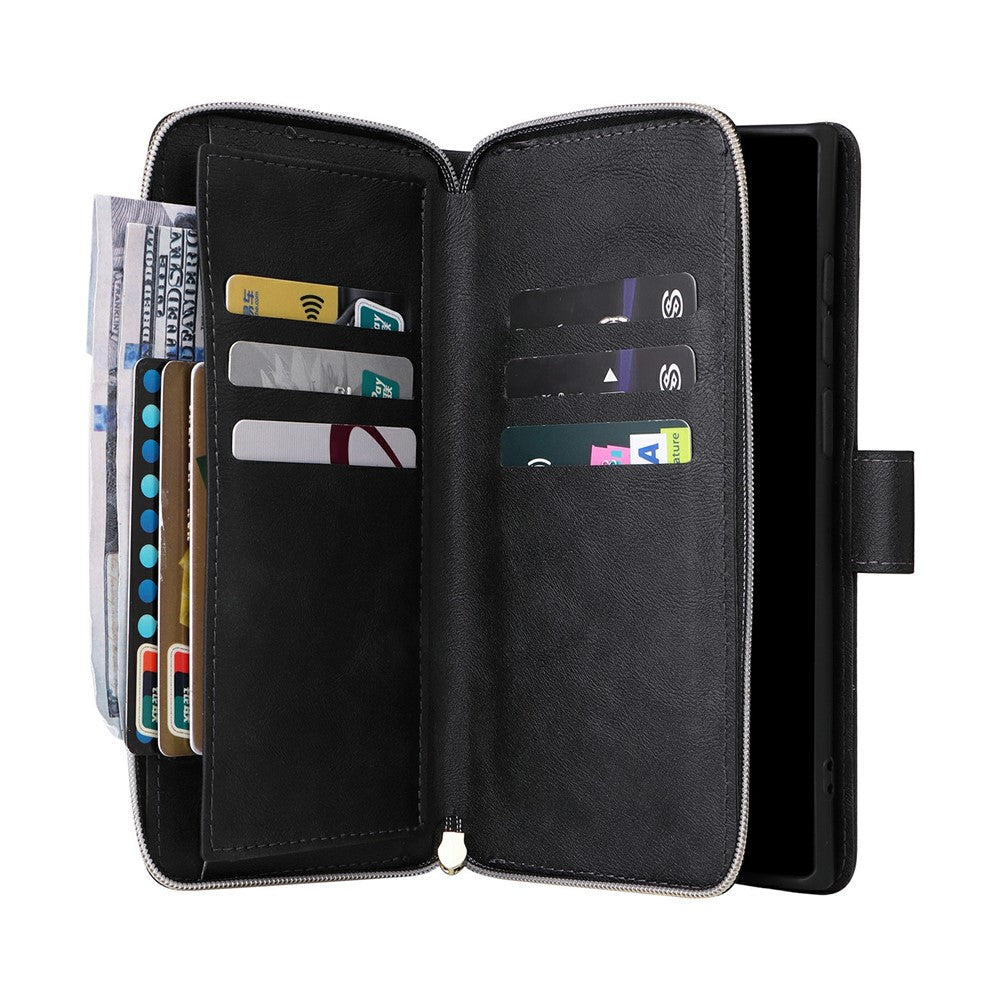 For Samsung Galaxy S26 Ultra Case Zipper Pocket 9 Card Slots PU Leather Phone Cover with Hand Strap