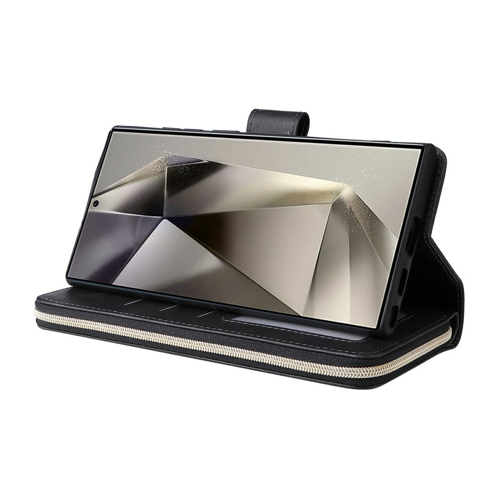 For Samsung Galaxy S26 Ultra Case Zipper Pocket 9 Card Slots PU Leather Phone Cover with Hand Strap