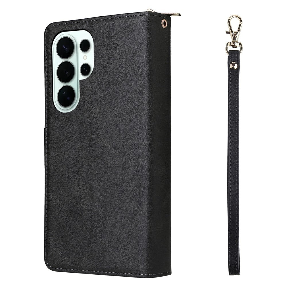 For Samsung Galaxy S26 Ultra Case Zipper Pocket 9 Card Slots PU Leather Phone Cover with Hand Strap