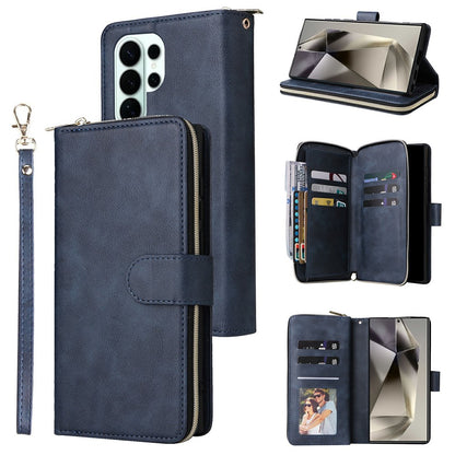 For Samsung Galaxy S26 Ultra Case Zipper Pocket 9 Card Slots PU Leather Phone Cover with Hand Strap