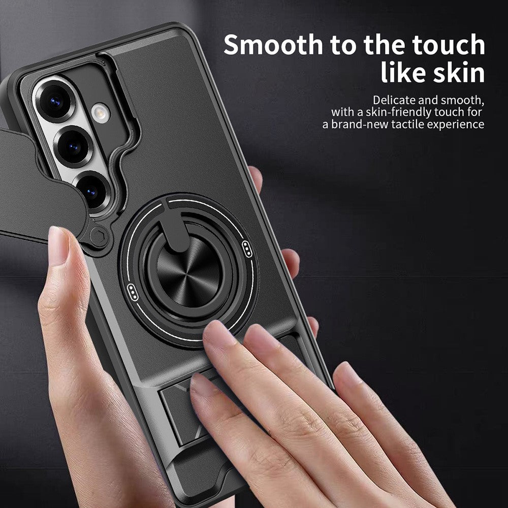 For Samsung Galaxy S26+ Magnetic Case Ring Holder Foldable Kickstand TPU PC Phone Cover with Camera Lens Slider