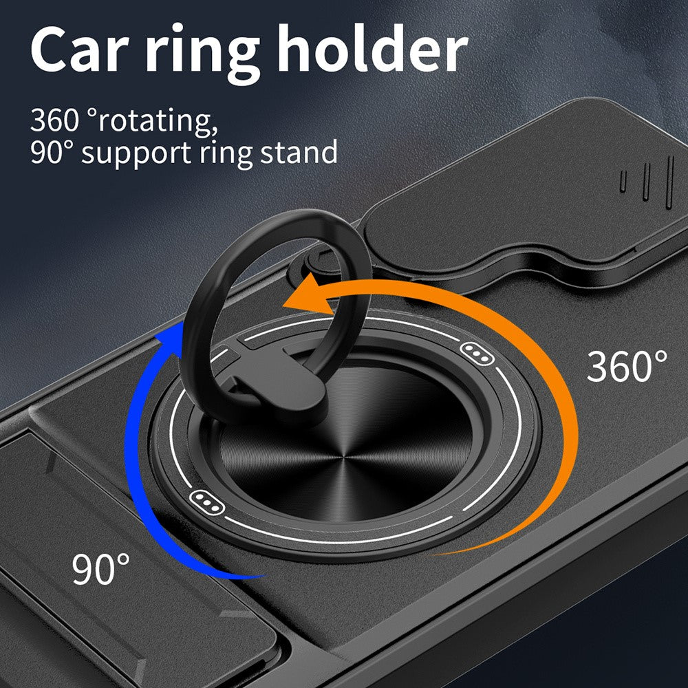 For Samsung Galaxy S26+ Magnetic Case Ring Holder Foldable Kickstand TPU PC Phone Cover with Camera Lens Slider