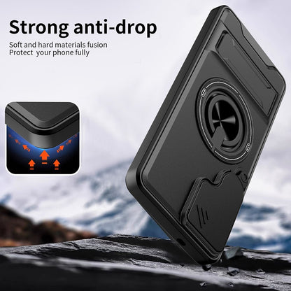For Samsung Galaxy S26+ Magnetic Case Ring Holder Foldable Kickstand TPU PC Phone Cover with Camera Lens Slider