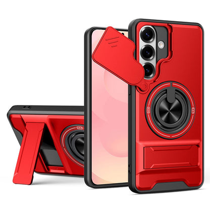 For Samsung Galaxy S26+ Magnetic Case Ring Holder Foldable Kickstand TPU PC Phone Cover with Camera Lens Slider