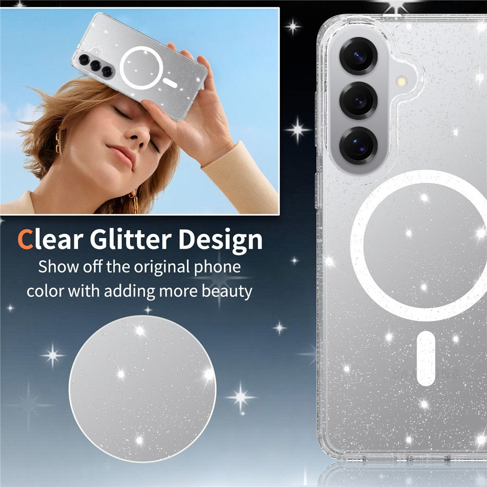 For Samsung Galaxy S26+ Magnetic Case Glitter Design TPU PC PET Drop Proof Phone Cover