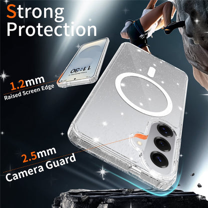 For Samsung Galaxy S26+ Magnetic Case Glitter Design TPU PC PET Drop Proof Phone Cover