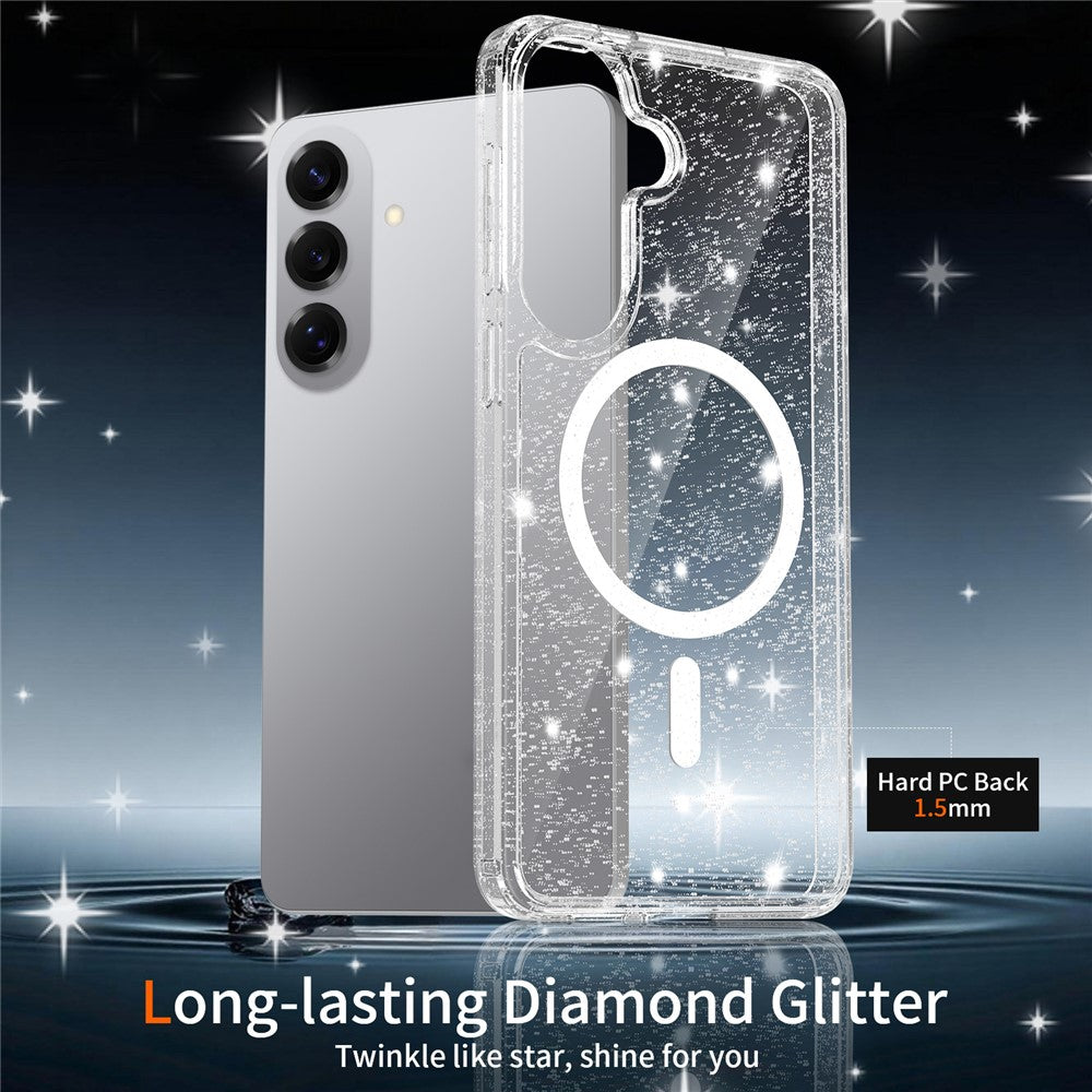For Samsung Galaxy S26+ Magnetic Case Glitter Design TPU PC PET Drop Proof Phone Cover