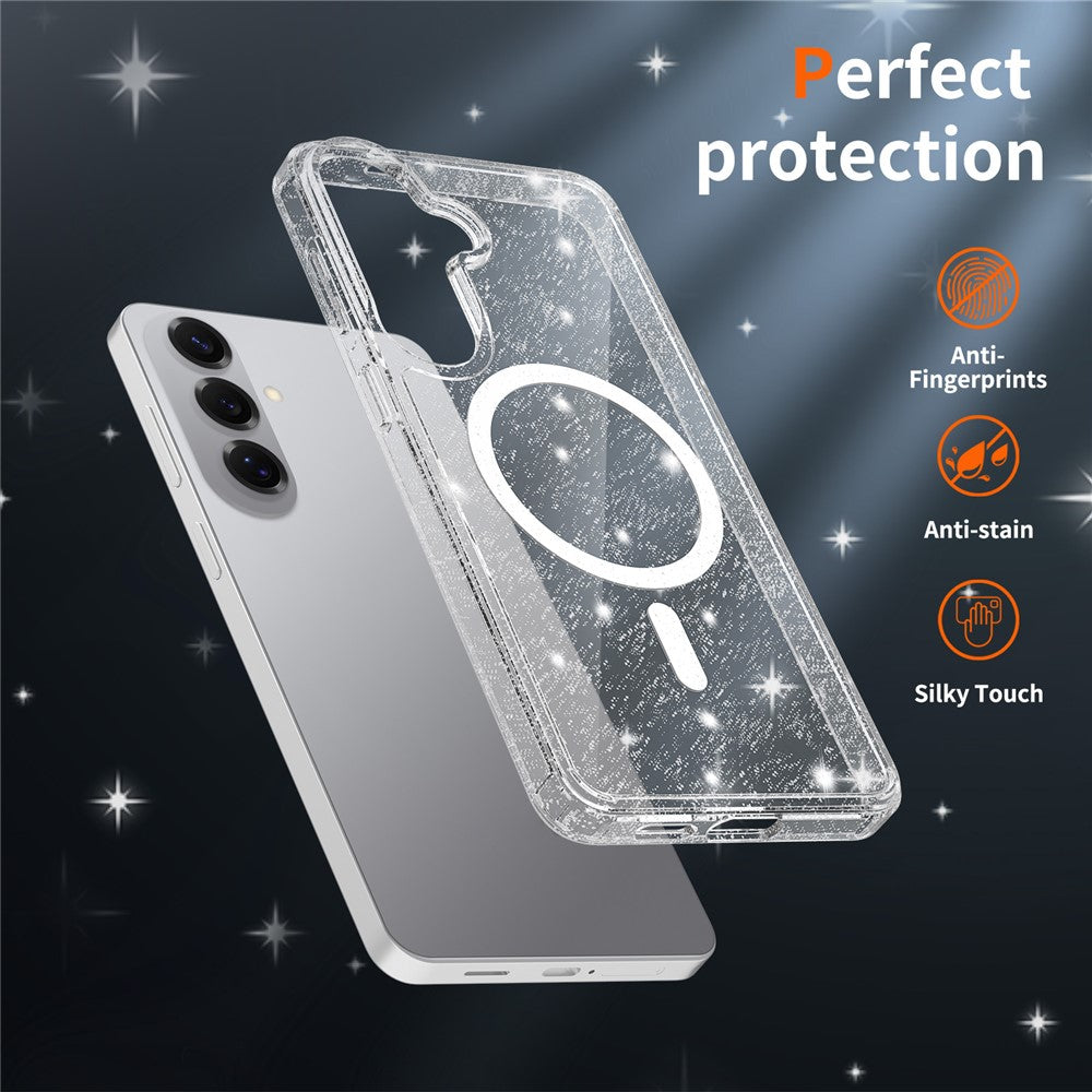 For Samsung Galaxy S26+ Magnetic Case Glitter Design TPU PC PET Drop Proof Phone Cover