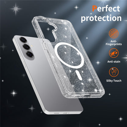 For Samsung Galaxy S26+ Magnetic Case Glitter Design TPU PC PET Drop Proof Phone Cover
