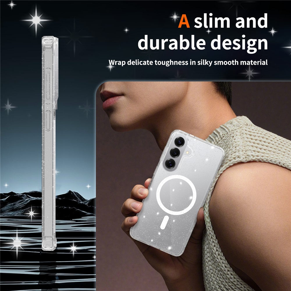 For Samsung Galaxy S26+ Magnetic Case Glitter Design TPU PC PET Drop Proof Phone Cover