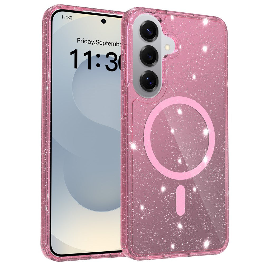 For Samsung Galaxy S26+ Magnetic Case Glitter Design TPU PC PET Drop Proof Phone Cover