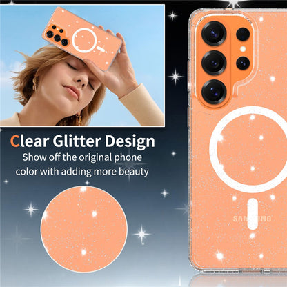 For Samsung Galaxy S26 Ultra Magnetic Case Glitter Design TPU PC PET Drop Proof Phone Cover