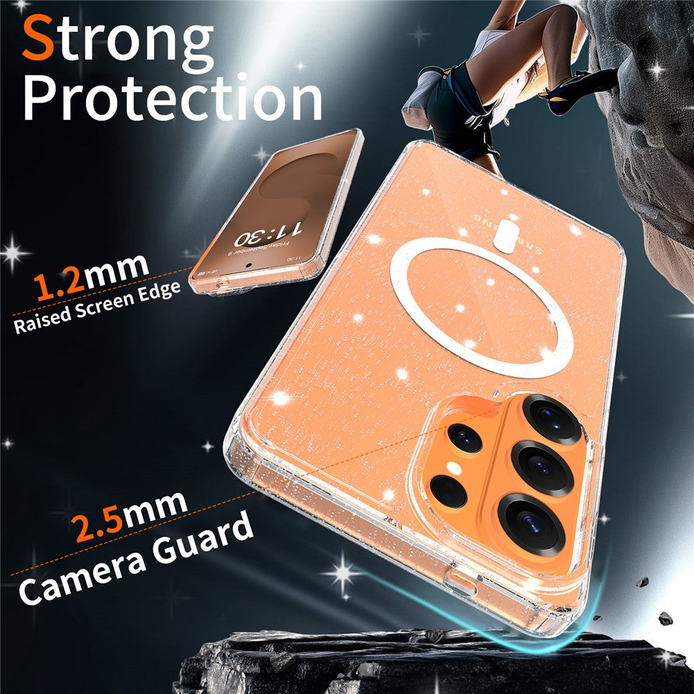 For Samsung Galaxy S26 Ultra Magnetic Case Glitter Design TPU PC PET Drop Proof Phone Cover