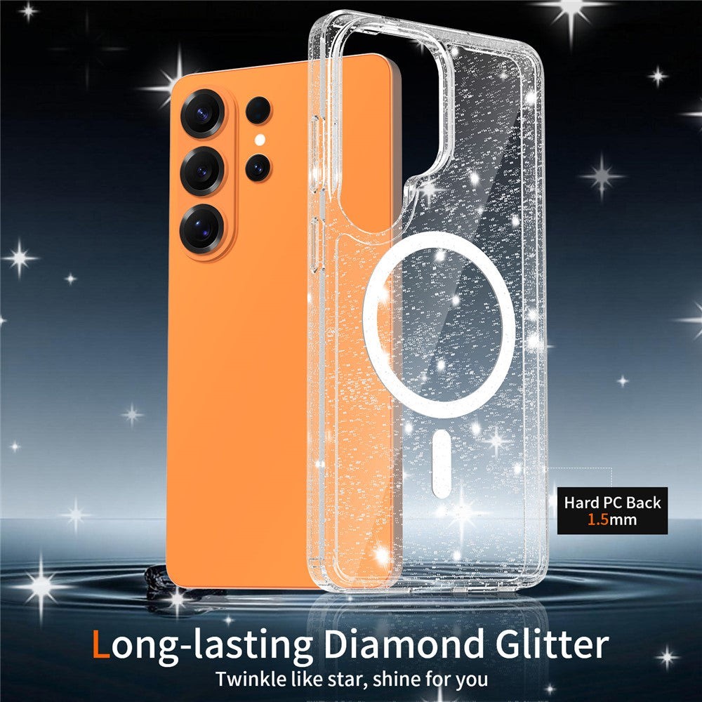 For Samsung Galaxy S26 Ultra Magnetic Case Glitter Design TPU PC PET Drop Proof Phone Cover