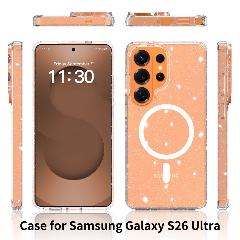 For Samsung Galaxy S26 Ultra Magnetic Case Glitter Design TPU PC PET Drop Proof Phone Cover