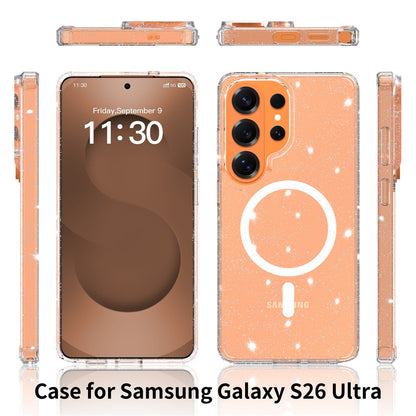 For Samsung Galaxy S26 Ultra Magnetic Case Glitter Design TPU PC PET Drop Proof Phone Cover