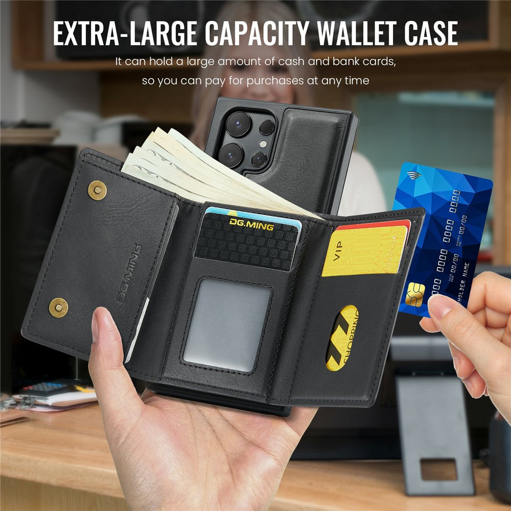 DG.MING M6 Series for Samsung Galaxy S26 Ultra Case RFID Blocking Wallet Multi-Layer Card Holder Coin Purse Bag